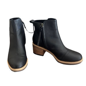 TOMS Marina Black Leather Ankle Bootie Block Heel Women’s Size 8.5